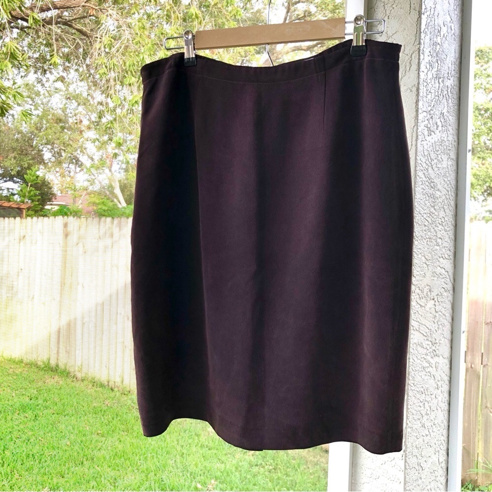 Vintage Chaus 100% Silk Brown Skirt Women’s 14 Lined A-Line - Picture 3 of 12